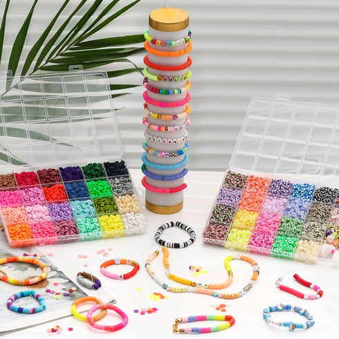 XSEINO 9000PCS Clay Beads Bracelet Making Kit,46Colors Flat Friendship Polymer Heishi Beads for Jewelry Making with Rich Jewelry Making Accessorie...