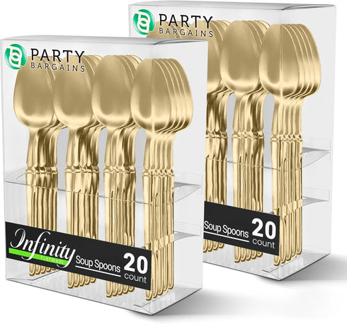 Party Bargains Disposable Plastic Gold Soup Spoons, Infinity Modern Design Utensils, 40 Pack...