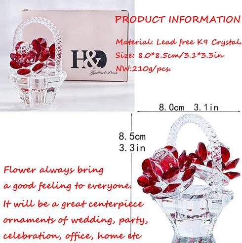 H&D HYALINE & DORA Crystal Red Rose Flower Basket Crystal Collectible Figurines Ornaments for Home Decor Table Centerpiece...
