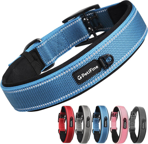 PetiFine Neoprene Padded Dog Collar, Heavy Duty Comfort Dog Collar with Durable Metal Buckle, Reflective Adjustable Belt Buckle Dog Collars for Sm...