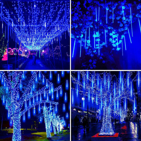 30cm 8-Tube Falling Rain Meteor Shower Christmas Lights - Blue Outdoor Icicle Dripping Shooting Star Lights...