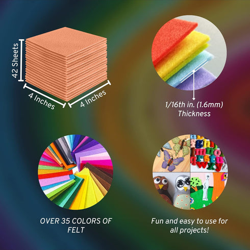 FabricLA Acrylic Felt Sheets for Crafts - Soft Precut 4" X 4" Inches (10cm X 10cm) Felt Squares - Use Felt Fabric Craft Sheets for DIY, Hobby, Cos...