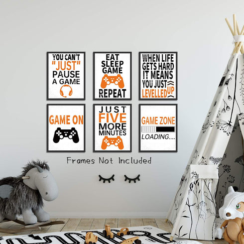 Noare Video Game Canvas Printing Wall Art Funny Gaming Poster Inspirational Quote Picture for Kids Teen Boy room Bedroom Playroom Home Decor,6 pcs...