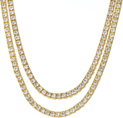 metaltree98 Fashion CZ Stoned 4 mm 2 Combo Set 16" + 18" Tennis Chain Necklace (Gold Toned)...