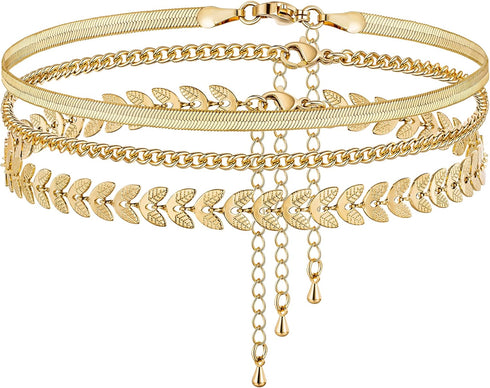 MIDEEO Gold Layered Ankle Bracelets for Women Layering Anklets Set Bracelet 18k Gold Plated CZ Rhinestone Chain Anklet Bracelets Dainty Women Beac...