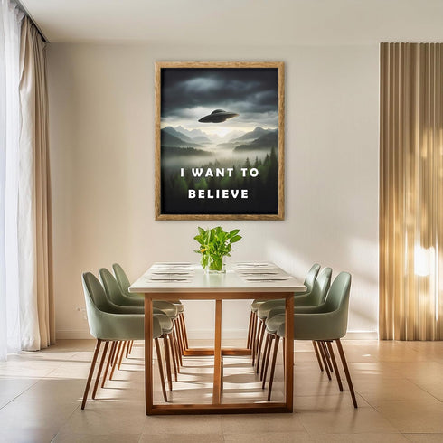 Posterizer 1 pcs-I Want To Believe-UFO alien sci-fi decor-Fantasy & Fiction Art-Abstract & Modern Gift for movie lovers-Living Room Bedroom Decor-...
