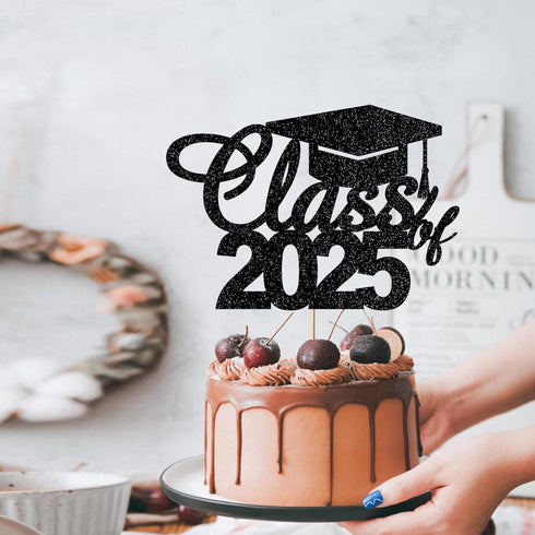 graduation party cake topper Class of 2025 cake topper graduation ceremony cake decoration (Black)...