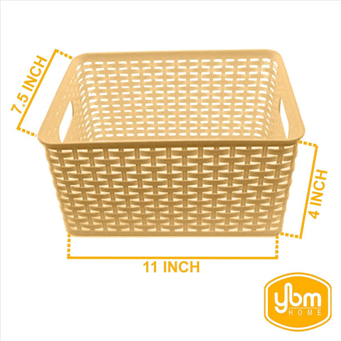 YBM Home Small Plastic Rattan Storage Box Basket Organizer, Beige - 1 Pack...