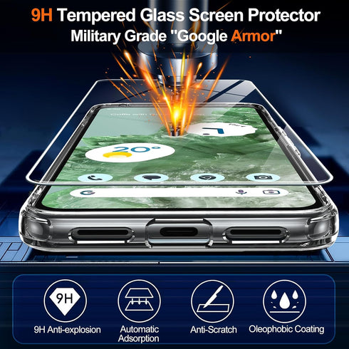 Oterkin Google Pixel 8 Clear Case, 20X Anti-Yellowing, Built-in 4 Airbags, 10FT Military Protection, Tempered Glass Screen Protector, Slim Fit......