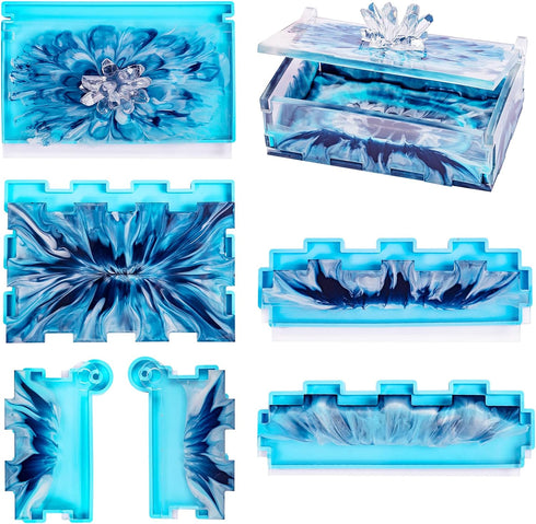 Resin Rectangle Box Mold, Epoxy Silicone Large Storage Container with Lid for Casting, DIY Organizer for Dominoes, Coffee Pods, Jewelry, Napkin, C...