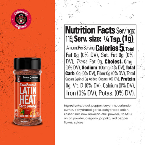 Sauce Goddess Southwest Latin Heat Shaker - BBQ Rub with Tons of Cumin and Oregano Flavor, Cayenne, and New Mexican Red Chiles. No Sugar, Low in S...