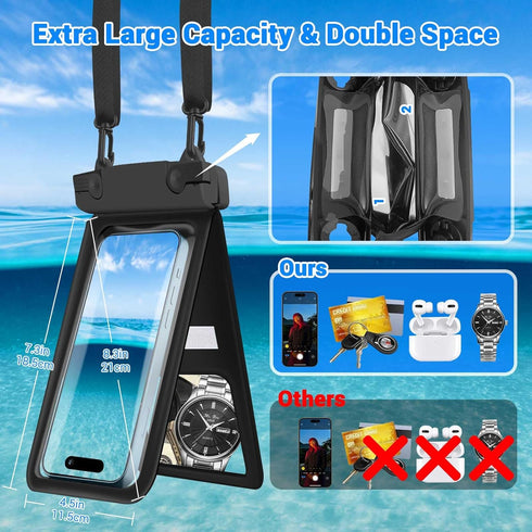 Waterproof Phone Pouch, IPX8 Double Space Cell Phone Case for iPhone 15 14 13 Pro Max Plus Samsung Galaxy S23 S22 Ultra, Detachable Lanyard, Cruis...