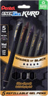 Pentel EnerGel Kuro Retractable Liquid Gel Pen, Shades of Black, 0.7mm tip, Assorted black ink, Pack of 5 pens (BL437PF5MA)...
