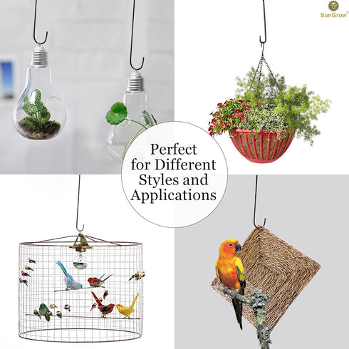 SunGrow S-Shaped Metal Tree Branch Hangers, Black Hook Stainless Steel Stakes for Bird Feeder & Baths, Plant Hanger, Outdoor Lights (5 Pcs - 6 Inc...
