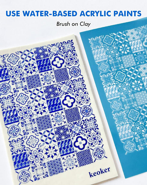 KEOKER Tile Silk Screen Polymer Clay, 3PCS Tile Silk Screen for Polymer Clay, Tile Silk Screen Stencils for Polymer Clay, Tile Pattern Polymer Cla...