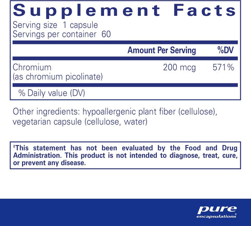 Pure Encapsulations Chromium (Picolinate) 200 mcg | Hypoallergenic Supplement for Healthy Lipid and Carbohydrate Metabolism Support* | 60 Capsules...