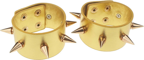 Coolcoco Gold Metal Spike Cuffs Leather Bracelet for Women Girl Cosplay (2 Pieces/Set)...