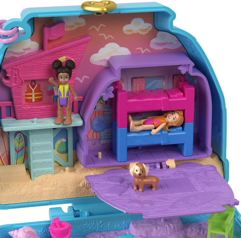 Polly Pocket Dolls & Playset, Seaside Puppy Ride Compact with 11 Accessories, Travel Toy with Fidget Exterior...