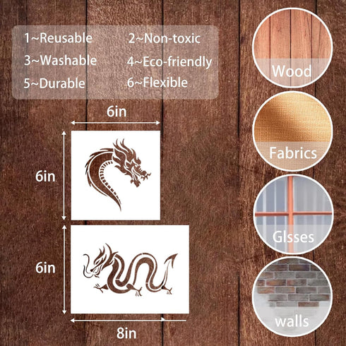 20 PCS Painting Stencils for Crafts Reusable Dragon Stencils Animal Stencils for Painting on Walls Wood Canvas Fabric Decorations DIY Projects...
