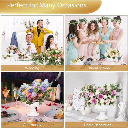AZXTOSPEZ White Wedding Vases for Centerpieces: Small Flower Vase for Tables - 5 Inch Metal Compote Bowl Urn Pedestal for Party Anniversary Event ...