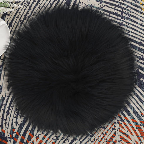 Sibba Faux Fur Fuzzy Area Rug Chair Pad Protectors 30 cm Black Small Round Cover Pillow Cushion Carpet Mat Desk Sofa Seat Couch for Living Room Ki...