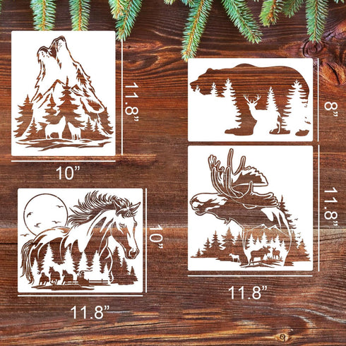 Animal Wood Burning Stencils for Painting 12” Deer Stencils Horse Stencil Bear Wolf Moose Drawing Templates for T-Shirt Fabric Wood DIY Crafts...