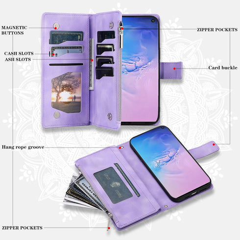 Asuwish Phone Case for Samsung Galaxy S10 Wallet Cover with Tempered Glass Screen Protector and Wrist Strap Mandala Flower Flip Zipper Card Holder...