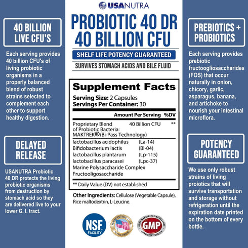 Probiotics for Women and Men 40 billion CFUs Living Probiotics 20x more effective wth Maktrek...