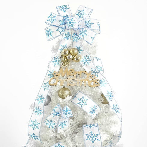 MEEDEE Blue Snowflake Ribbon White Ribbon with Blue Glitter Snowflake Ribbon 2.5 Inch Christmas Wired Ribbon for Winter Holiday Decor, Christmas T...
