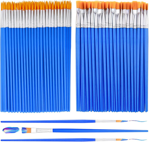 Small Paint Brushes Bulk, Anezus 100 Pcs Paint Brushes for Kids Acrylic Paint Brushes Set with Flat and Round Pointed Paint Brushes Craft Paint Br...