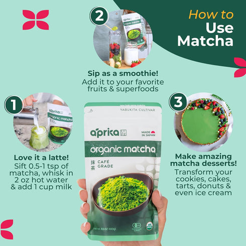 AprikaLife Organic Matcha Powder, USDA & JAS Certified, No Sugar Added, Authentic Japanese Cafe Grade Matcha Green Tea Powder Perfect for Matcha L...