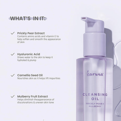 Karuna - Cleansing Oil with Prickly Pear for Clean Skin - Cleanses Without Clogging Pores, Oil Based Cleanser, Travel Size Makeup Remover - Waterp...