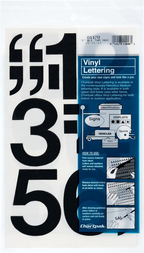 Chartpak Self-Adhesive Vinyl Numbers, 3 Inches High, Black, 10 per Pack (01170)...