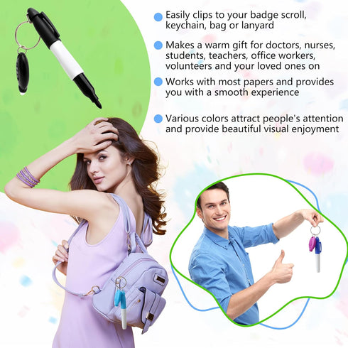 24 Pieces Mini LED Flashlight Keychain Permanent Marking Pens Keychain Portable for Nurse Doctor Office School Hospital and Camping (Color Set 2)...