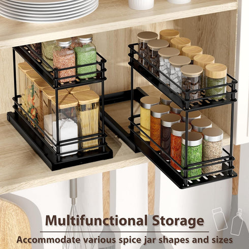 Tikea Spice Rack Organizer, 2-Tier Pull Out Seasoning Rack for Kitchen Cabinet, Spice Drawer Organizer Shelf for Small Space, Condiment Storage, 5...