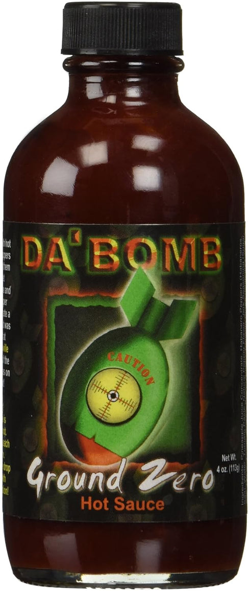 Da Bomb - Ground Zero - Original Hot Sauce - 321,900 Scovilles - 4oz Bottle - Made in USA with Habanero Peppers- Non-GMO, Gluten Free, Sugar Free,...