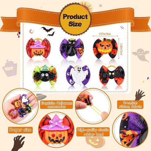 Frienda 64 Pieces Halloween Dog Hair Bows Halloween Dog Topknot Bows with Rubber Bands Pumpkin Ghost Bat Pet Hair Bows Puppy Grooming Bows Hallowe...