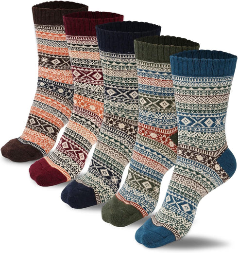 5 Pairs of Women's Wool Socks, Warm Vintage Wool Socks, Thick Soft Knit Wool Socks, Winter Fashion Wool Socks for Everyone (5-9 Years Old)...