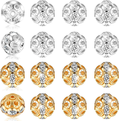 Waydress 200 Pcs 8mm Rhinestone Beads for Crafting, Shiny Round Disco Beads Bulk for Jewelry Making for DIY Bracelet Necklace Earring(Gold, Silver...