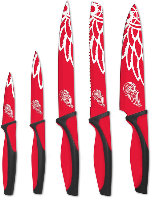 NHL 5-Piece Kitchen Knife Set - Includes Chef, Bread, Carving, Utility & Paring Knives - Durable & Dishwasher Safe - Ideal Gift for Sports Fans...