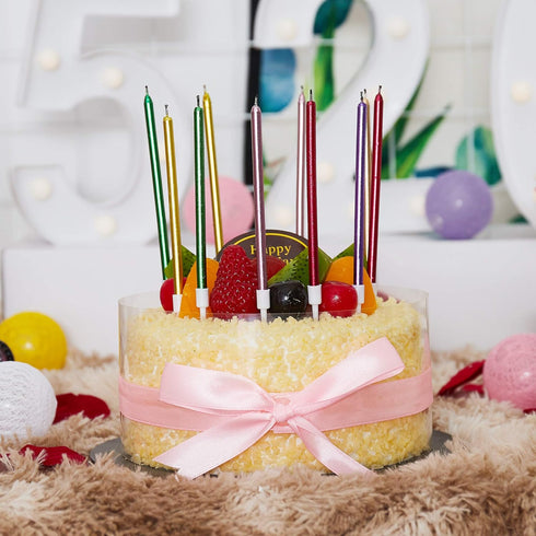 24 Count Metallic Birthday Candles Slow Burning Happy Birthday Cake Candles Long Thin Cake Cupcake Candle in Holders for Lucky Party, Wedding Part...