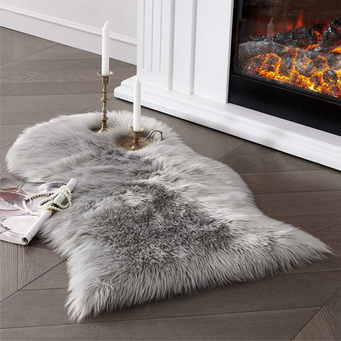 SERISSA Faux Sheepskin Fur Area Rug Grey Fur Chair Cover Seat Pad Small Fuzzy Rug for Bedroom Floor Sofa Living Room Decor 2x3 Feet...