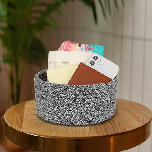 ABenkle 2 Pack Small Baskets, Cotton Rope Woven Basket, Cute Mini Tiny Storage Baskets, Decorative Boho Basket for Nursery Living Room Bedroom Mon...