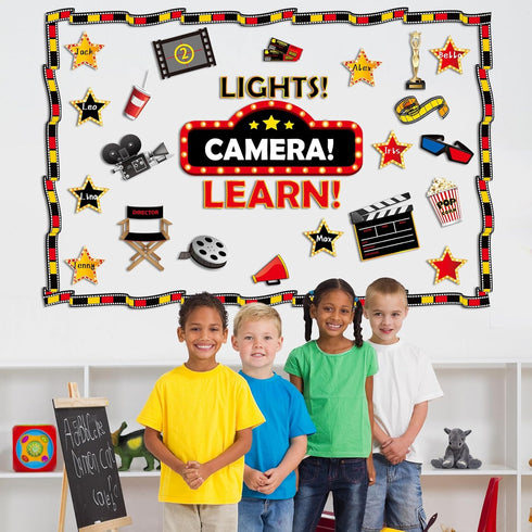 Movie Night Bulletin Board Classroom Decoration Set Motivational Movie Theme Hollywood Bulletin Boarders Movie Star Cutouts for Classroom Chalkboa...
