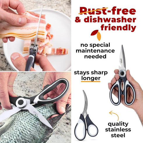 Kitchen Shears by Gidli - Liftime Replacement Warranty* - Includes Seafood Scissors As a Bonus - Heavy Duty Utility Stainless Steel All Purpose Ul...
