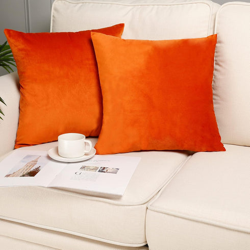 MZPSO Pack of 2, Velvet Super Soft Solid Decorative Square Throw Pillows Covers Set Cushion Case for Sofa Bedroom Car 18 x 18 Inch 45 x 45 cm Oran...