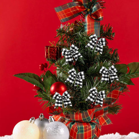 25 PCS Christmas Plaid Bows-6.2 x 5.9 Inch Xmas Tree Buffalo Plaid Wreath Bows for Christmas Tree Halloween Fall Crafts Party Indoor Outdoor Decor...