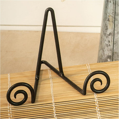 Small Swirl Front Design - 5 Inch Black Iron Decorative Easel Display Stand for Photos/Plates...