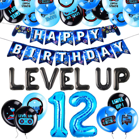 28 PCS Level UP Birthday Decoration Video Game 12 Birthday Decorations Gamer Party Supplies Twelve years old Birthday Party Decorations...