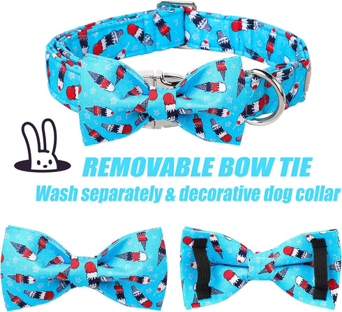 Dog Collars with Bow Tie,Summer Blue ice Cream Star Dog Collar with Safety Metal Buckle Adjustable Puppy Collars for Small Medium Large Dog,Flag B...